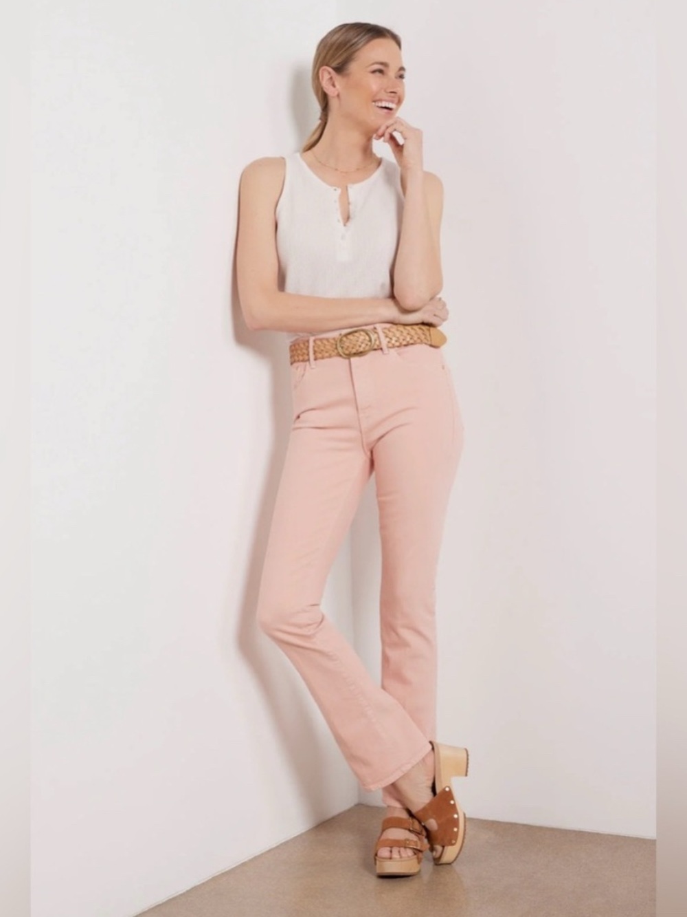 MOTHER The Insider Hover High Rise Crop Flare Jeans Peach Parfait Pink 26 - Picture 13 of 15